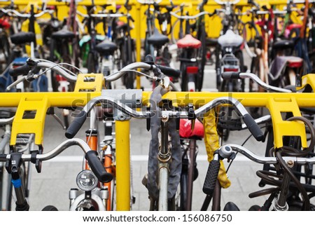 bicycles locked at a bicycle rack