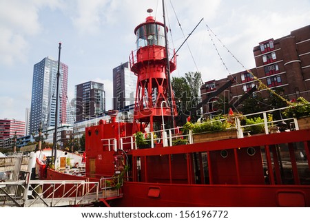 ROTTERDAM, NETHERLANDS - SEPTEMBER 21: old red ship in the old \