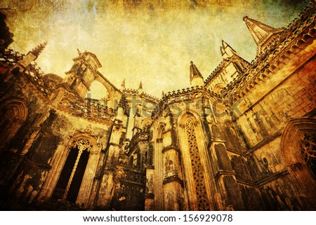 vintage style view of the historical monastery Batalha in Portugal, listed under the UNESCO world heritage sites.