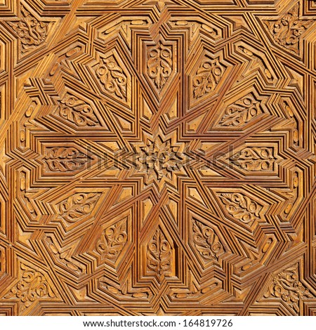 arabian pattern of a wooden door in Marrakesh, Morocco