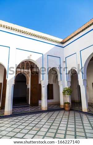 MARRAKESH, MOROCCO - NOVEMBER 15: inside of the Bahia Palace on November 15, 2013 in Marrakesh. It was built in 19th century by the Grand Vizier of Marrakesh, Si Ahmed ben Musa (Bou-Ahmed)