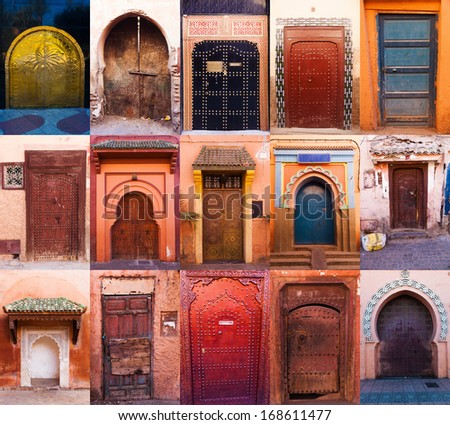 collage of old doors from Marrakesh