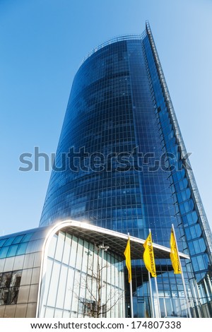 BONN, GERMANY - JANUARY 31: Deutsche Post Tower on January 31, 2014 in Bonn. The Deutsche Post is the world's largest courier company and the tower is with 162,5 meters the 11th largest in Germany.