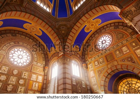MILAN, ITALY - FEBRUARY 22: dome of the fame of hall of Cimitero Monumentale on February 22, 2014 in Milan. The building of the famous cemetery from architect Carlo Maciachini was built 1816 - 1899.