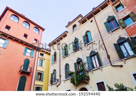 typical old buildings in the UNESCO protected old town of Verona, Italy