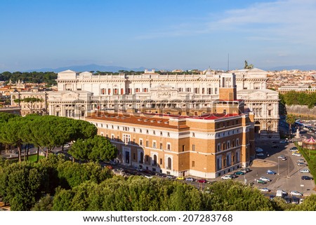 view from Castel Sant Angelo to the probate court and the palace of justice behind in Rome, Italy