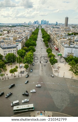 PARIS - AUGUST 03: Axe historique on August 03, 2014 in Paris. It began with the creation of the Champs Elysees, designed in the 17th century to create a vista to the west, ending at La Defense.