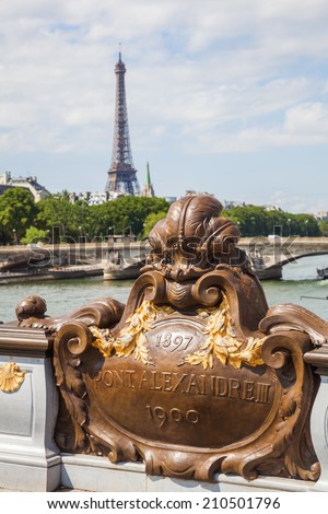 view from the Pont Alexandre III over the Seine to the Tour Eiffel in Paris, France