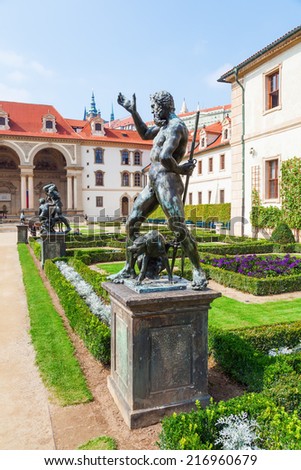 PRAGUE, CZECHIA - SEPTEMBER 04: sculpture in the park of the Wallenstein Palace on September 04, 2014 in Prague. It is a Baroque palace in the lesser town, currently the home of the Czech Senate.
