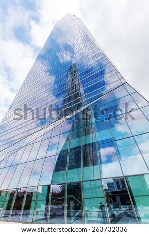 MADRID, SPAIN - MARCH 17, 2015: Torre de Cristal in the Four Towers Business Area. The four towers are the tallest skyscrapers in Madrid and Spain