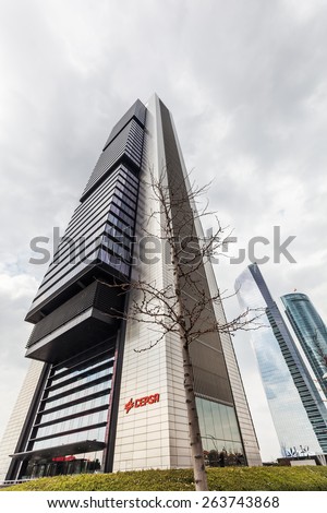 MADRID, SPAIN - MARCH 17, 2015: Torre Caja Madrid in the Cuatro Torres Business Area. They are the tallest skyscrapers in Madrid and Spain