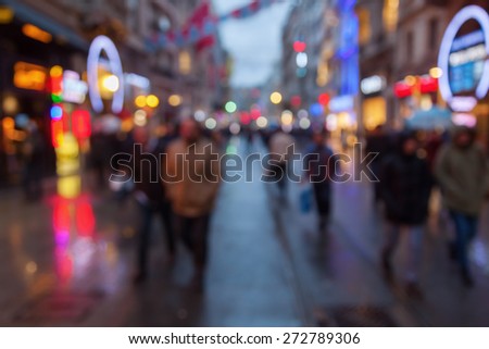 out of focus picture of a great shopping street in Istanbul, Turkey, at night