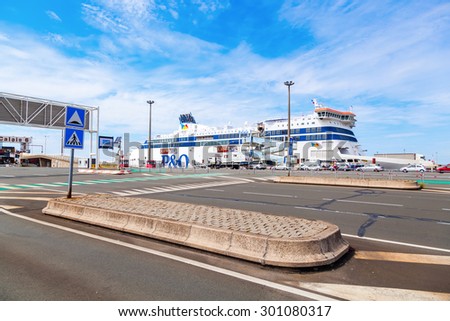 CALAIS, FRANCE - JUNE 26, 2015: PandO Ferry in the Port of Calais. Its a British company that operates ferries from UK to Ireland and Continental Europe -France, Belgium, the Netherlands and Spain-