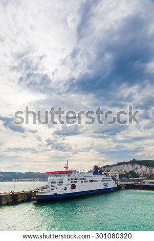 CALAIS, FRANCE - JUNE 26, 2015: PandO Ferry in the Port of Calais. Its a British company that operates ferries from UK to Ireland and Continental Europe -France, Belgium, the Netherlands and Spain-
