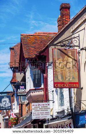 CANTERBURY, ENGLAND - JULY 10, 2015: street view with unidentified people of the old town of Canterbury, Kent, England. Canterbury is a historic English cathedral city