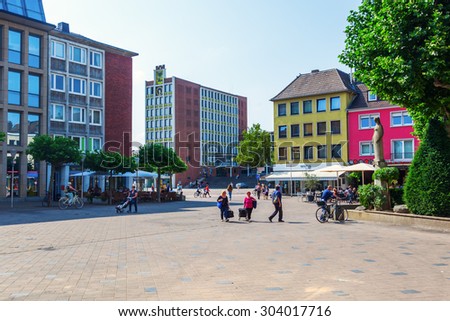 DUEREN, GERMANY - JULY 16, 2015: pedestrian area in Dueren with unidentified people. Dueren is capital of Dueren district located at the northern border of Eifel, is member of the Meuse-Rhine Euregion
