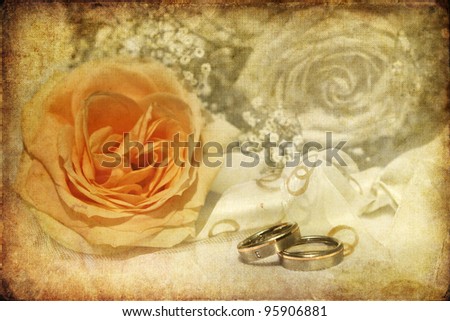 stock photo bridal bouquet with wedding rings processed with a decorative 