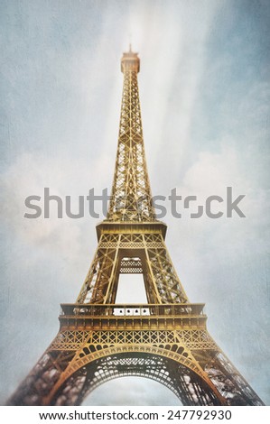 Eiffel Tower with lighting and texture effects, vintage look