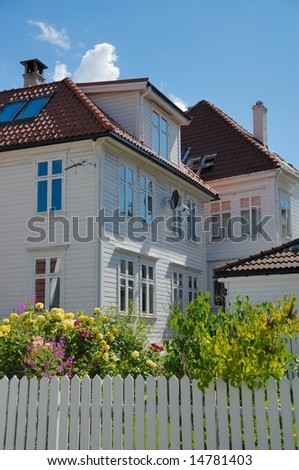 Traditional wooden houses and gardens in bergen, Norway