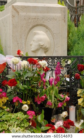 Detail of the tomb of Frederic Chopin, famous Polish composer, at Pere Lachaise cemetery in Paris