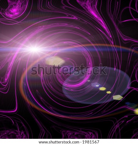 Abstract purple swirls with flares on black background.