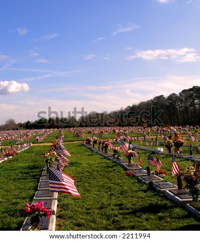 Flag and graves at the Delaware Veterans Memorial Cemetery in Delaware.