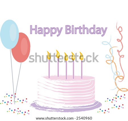 birthday balloons and cake. a Birthday cake, banner,