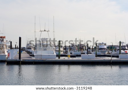 Sport boats at the Indian River Inlet Marina in Delaware.
