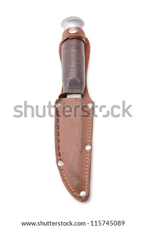 Hunting knife lying in a white background