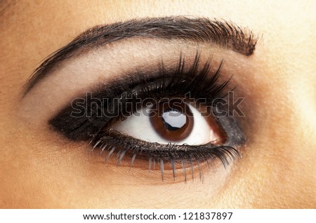Detailed shot of attractive female\'s eyes with false eye lashes