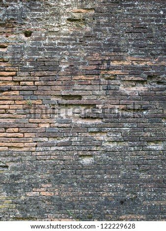 A portrait of an antique brick wall with molds