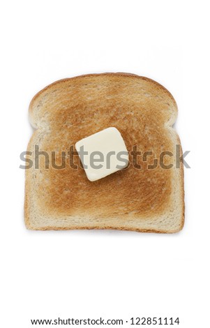 Bread toast with butter isolated on white background.