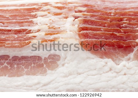 Full frame close-up of raw bacon.