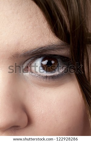 Close-up of the woman's left eye looking at the camera