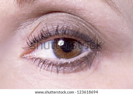 Macro image of a woman\'s face that the camera focused on her eye