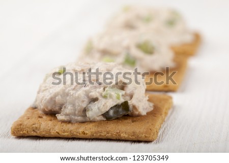 Selective focus image of tuna salad sandwiches