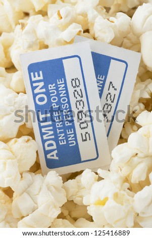 Portrait of pop corn and movie tickets background