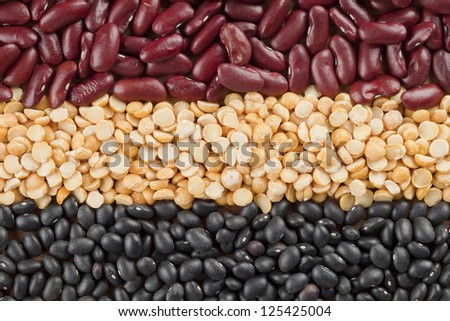 Cropped shot of three types of food grains in a macro image.