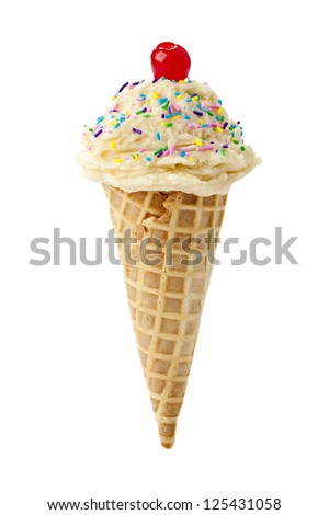 Image Of Ice Cream With Sprinkle And Cherry Against White Background