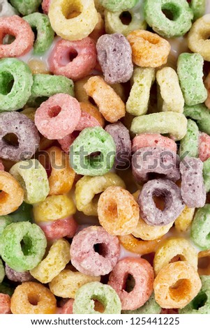 Close-up image of colorful breakfast cereals
