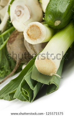 Close-up shot of fresh green and leafy vegetables