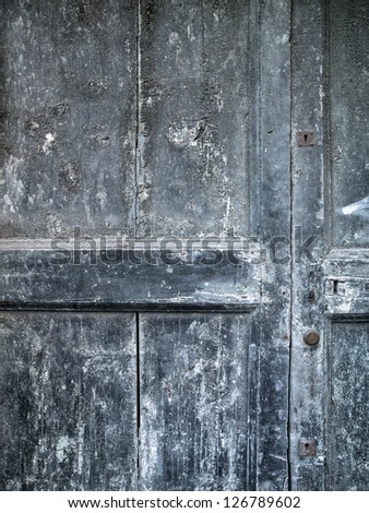 Detail of the wood grain and patterns in this blue door from Italy.