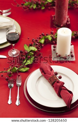 Image of dinner setting with christmas motive