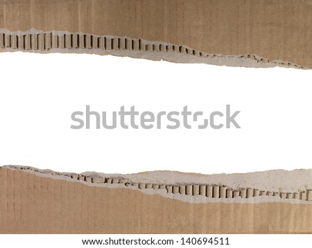 Close-up image of two pieces of brown torn paper over the white background