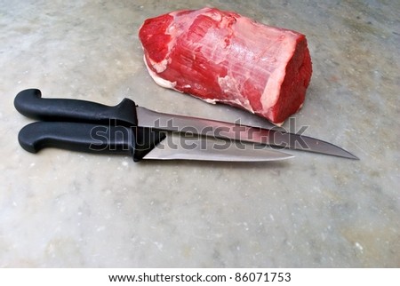 meat and butcher knife