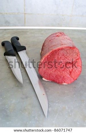 meat and butcher knife