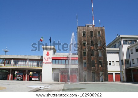 fire station with hydrant in action during an exercise test