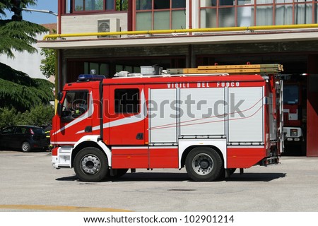 Italian fire truck during a rescue operation
