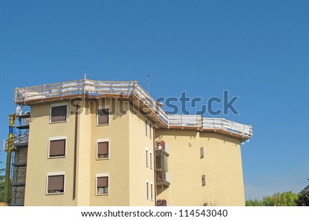 Maintenance construction of a roof of a House with safety railing