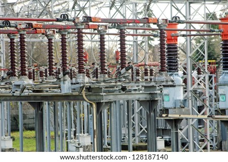 substation with big switches and breakers to operate the electric current